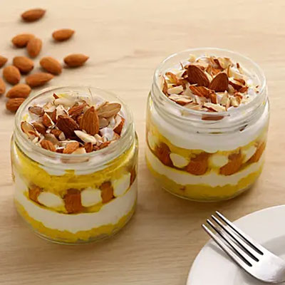 "Pineapple with Almond Garnished Fresh Cream Cake Jar Set of 2 - Click here to View more details about this Product
